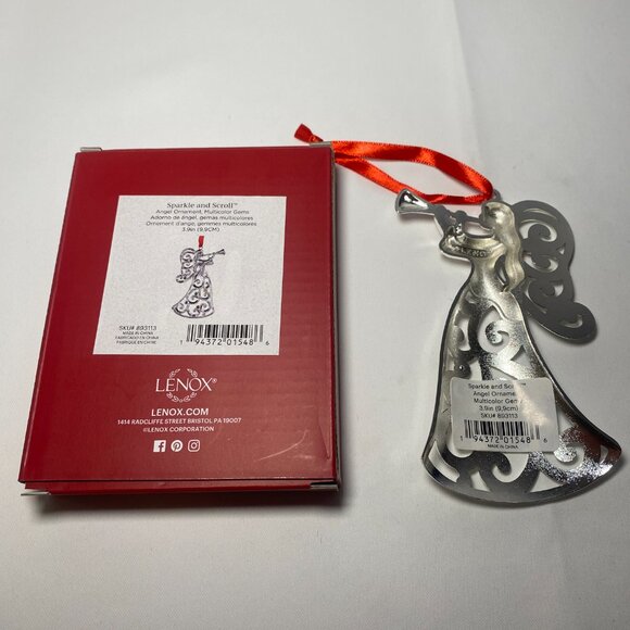 Lenox Sparkle and Scroll Angel Ornament Multicolor Gems Silver 893113 NIP - Picture 2 of 4
